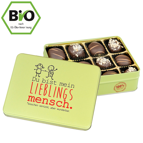Präsentdose „Lieblingsmensch“ mit Bio Pralinen